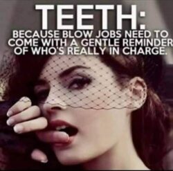 TEETH Because blow jobs need to come with a gentle reminder of who's really in charge - adult meme