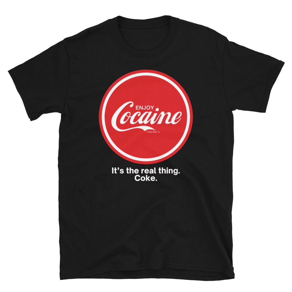 Enjoy Cocaine It’s the real thing Coke Black T-Shirt - Image 3