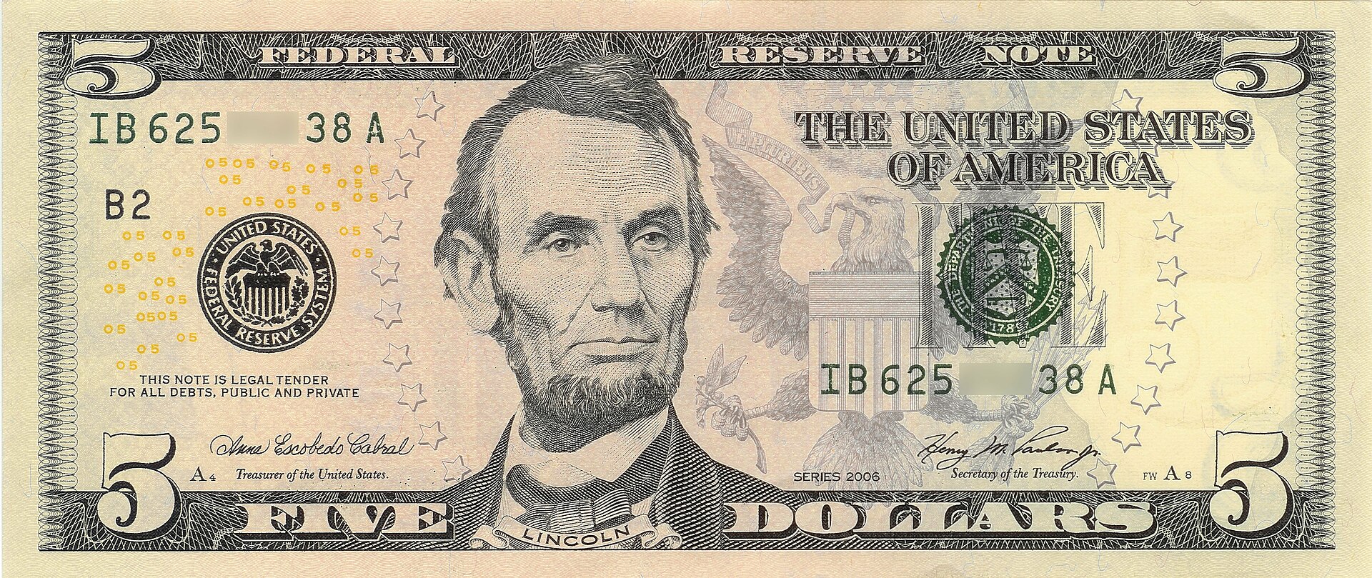 $5 Dollars Bill USD