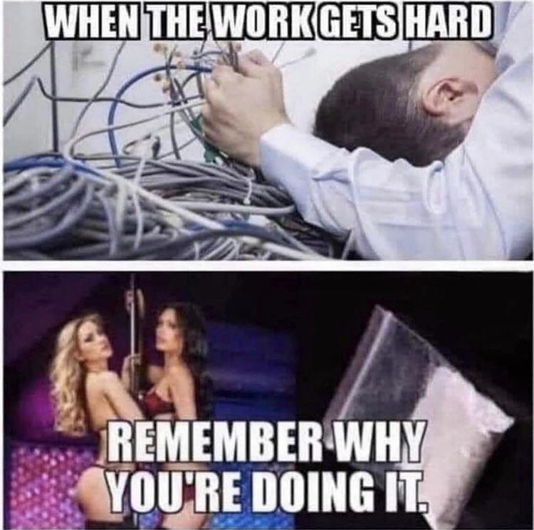 Remember why you work hard - hookers and cocaine meme