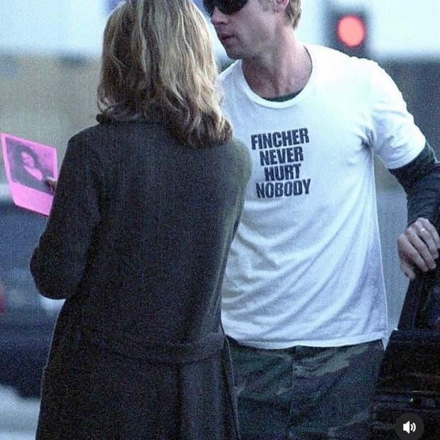 Fincher Never Hurt Nobody shirt as worn by Brad Pitt.