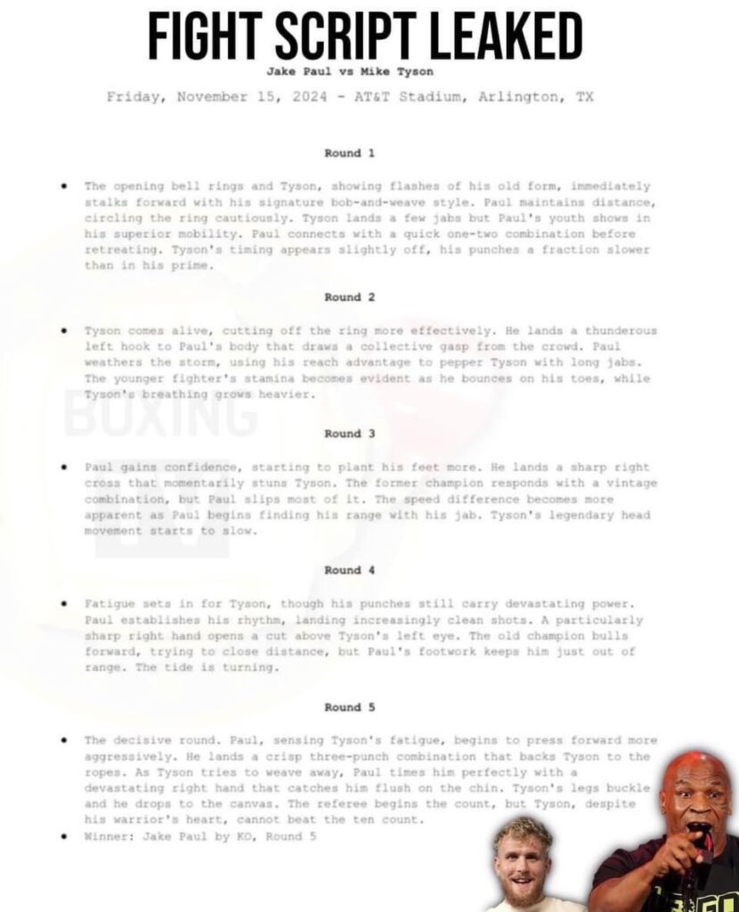 Jake Paul vs Mike Tyson Fight Script Leaked