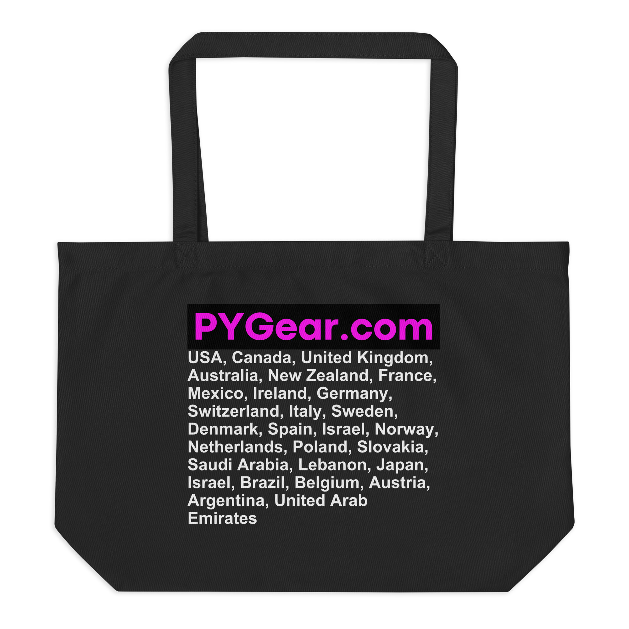 PYGear.com WorldWide Countries Large organic tote bag (Design on Both Sides)
