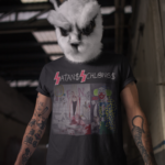 Killer Bunny wearing a Sycho Clown Satans Schlongs t-shirt
