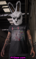 Killer Bunny wearing a Sycho Clown Satans Schlongs t-shirt