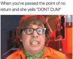 When you've passed the point of no return and she yells DONT CUM - Austin Powers meme