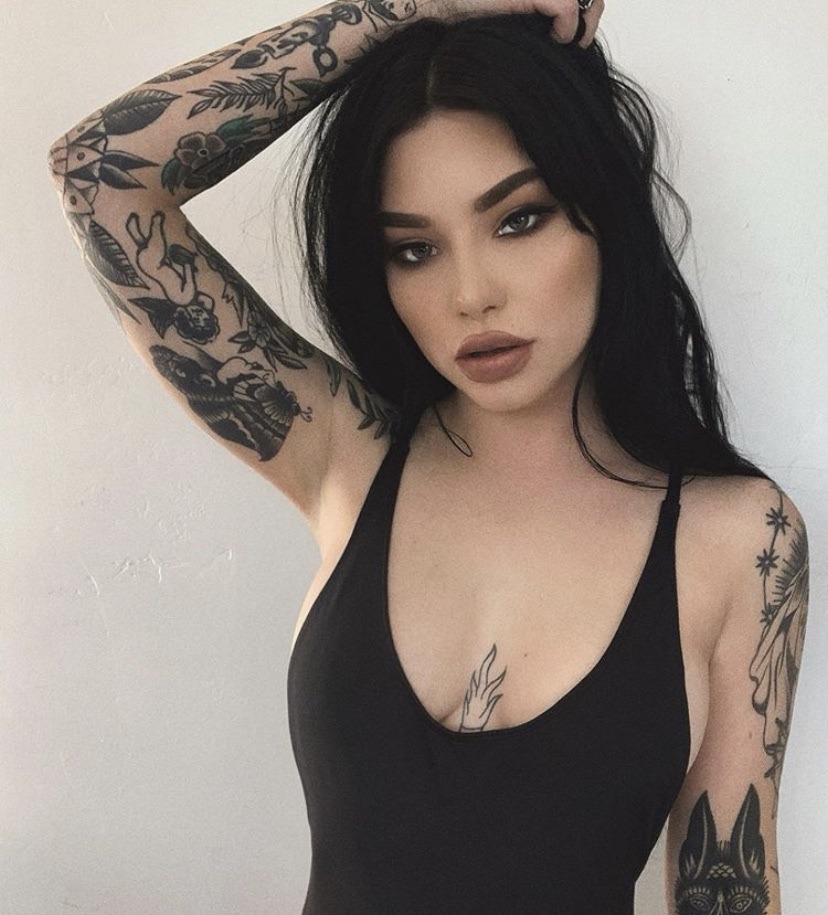 hot tattooed goth babe with black hair