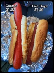 Costco hotdog vs Five Guys hot dog