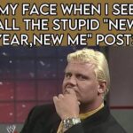 My face when I see all the stupid 'New Year new me' posts - Mr Perfect meme pro wrestling