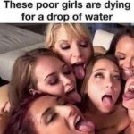 These poor girls are dying for a drop of water - facial on six girls reverse gangbang