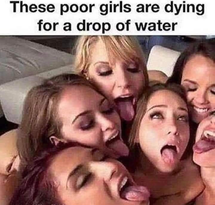 These poor girls are dying for a drop of water - facial on six girls reverse gangbang