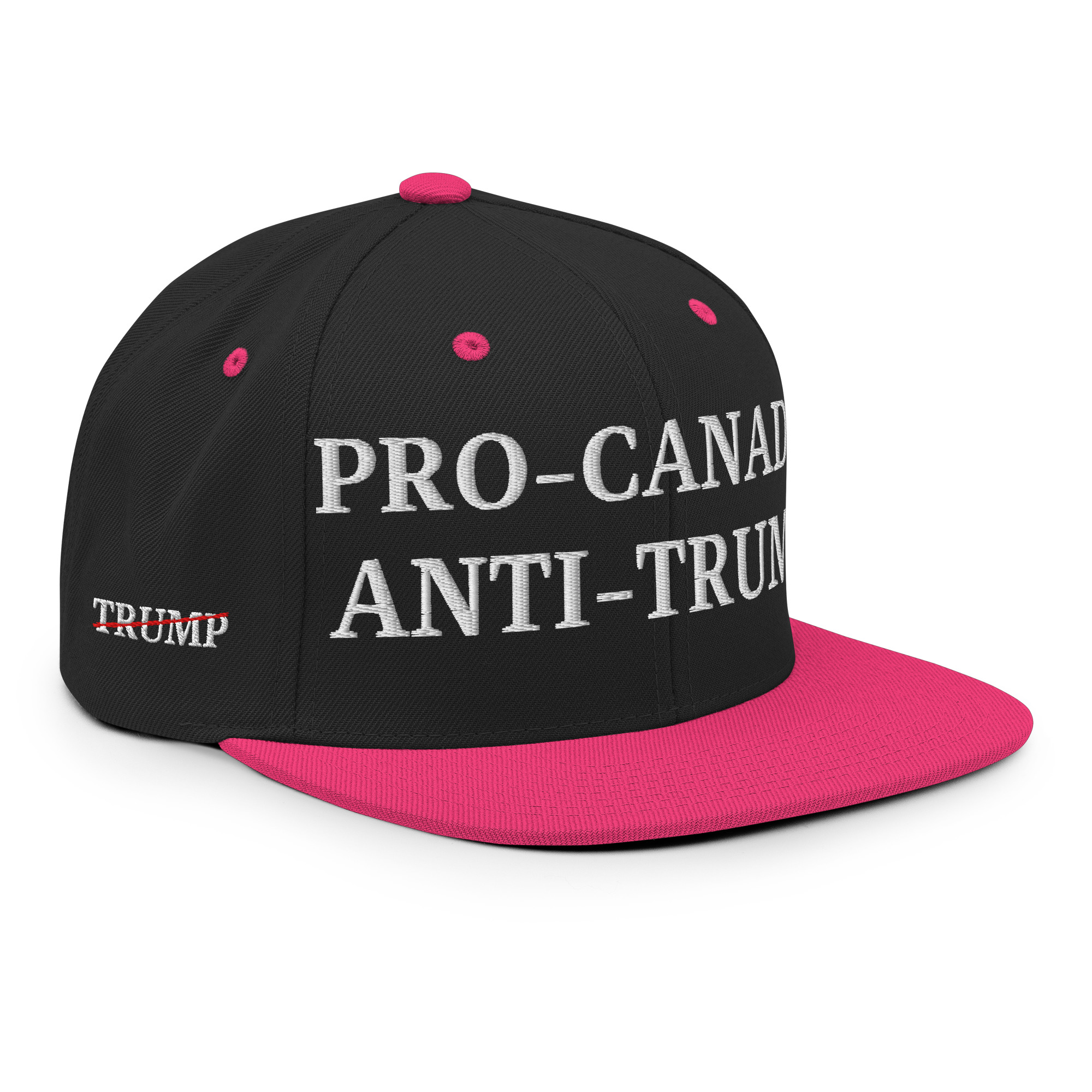 PRO-CANADA ANTI-TRUMP Canada Flag Trump Strikethrough Snapback Hat - Image 6