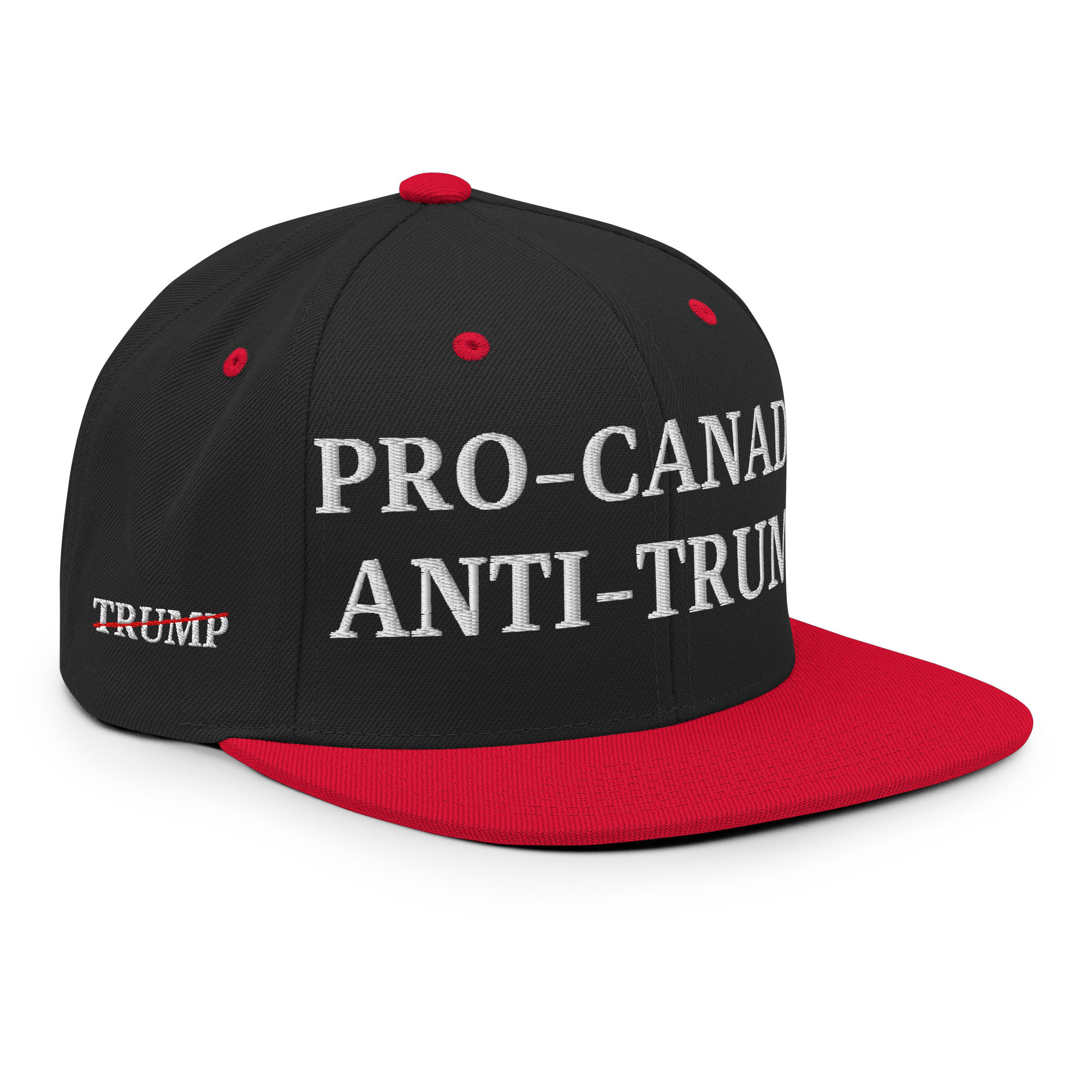 PRO-CANADA ANTI-TRUMP Canada Flag Trump Strikethrough Snapback Hat - Image 5
