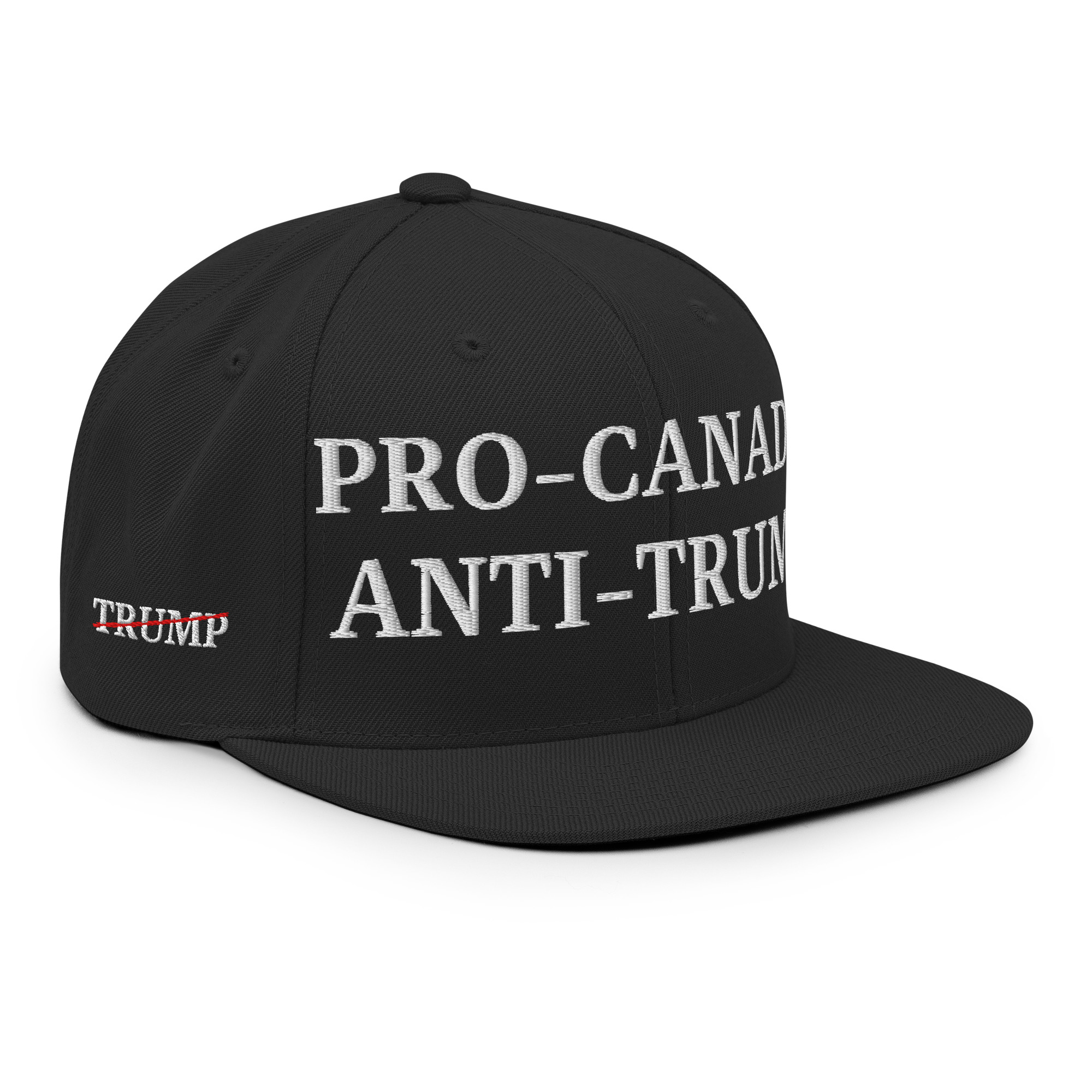 PRO-CANADA ANTI-TRUMP Canada Flag Trump Strikethrough Snapback Hat - Image 4