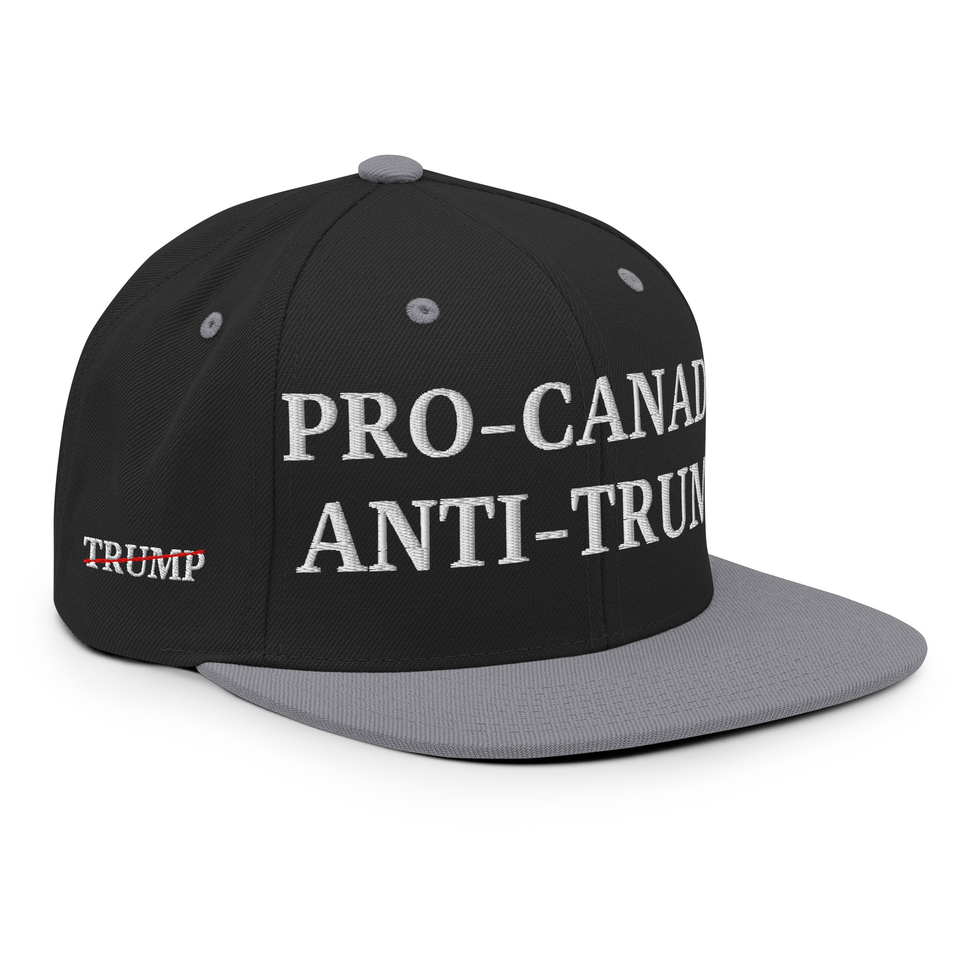 PRO-CANADA ANTI-TRUMP Canada Flag Trump Strikethrough Snapback Hat - Image 8