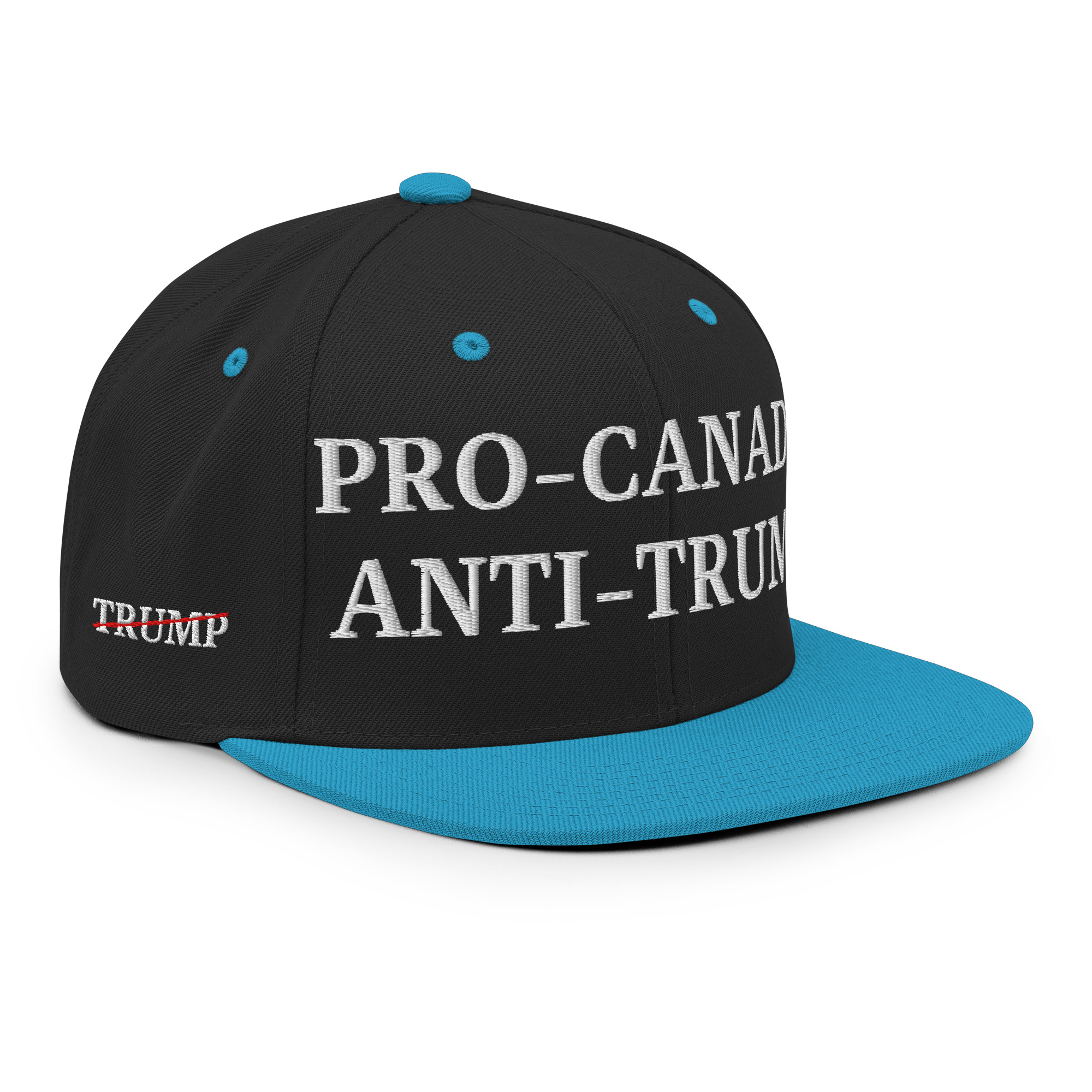 PRO-CANADA ANTI-TRUMP Canada Flag Trump Strikethrough Snapback Hat - Image 7