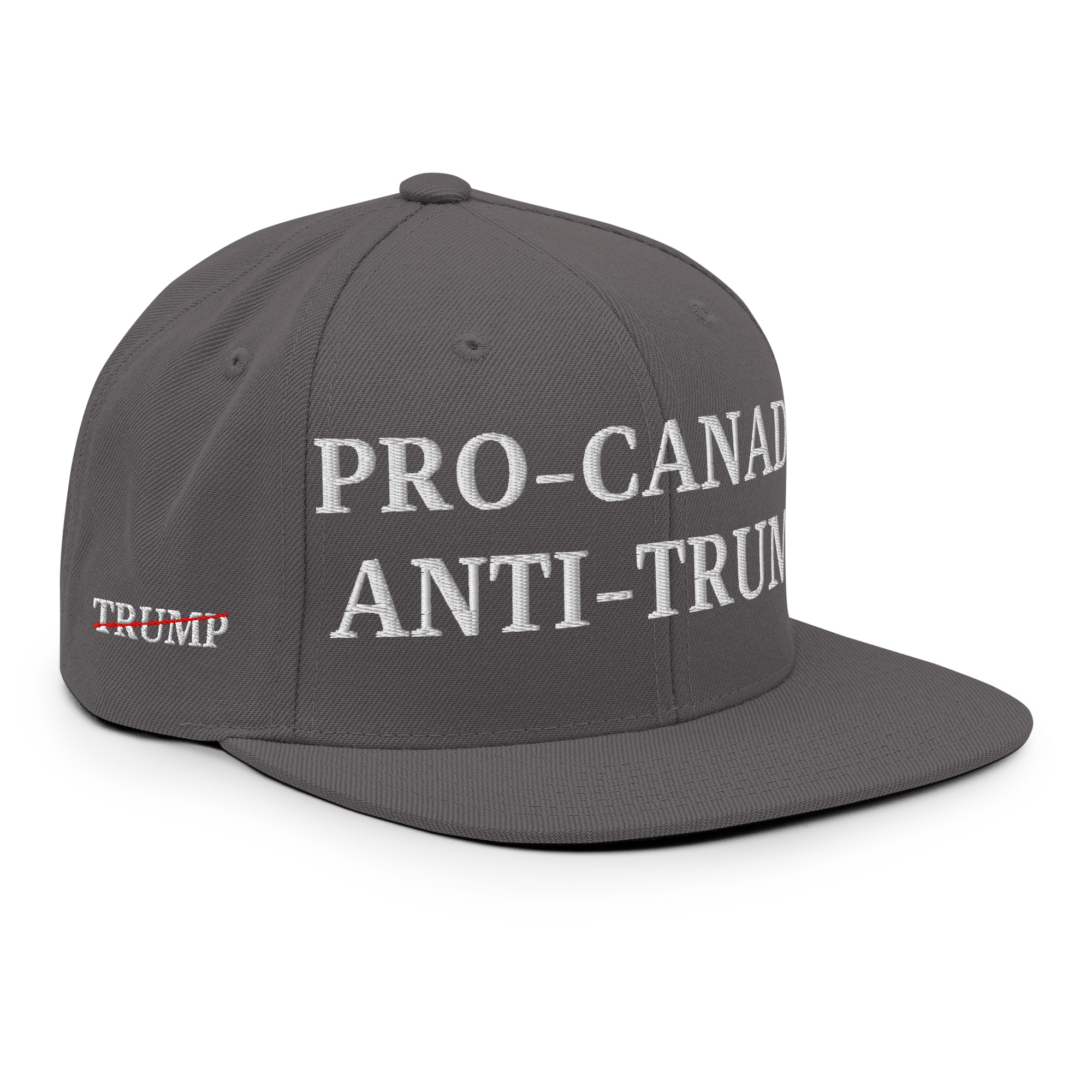 PRO-CANADA ANTI-TRUMP Canada Flag Trump Strikethrough Snapback Hat - Image 16