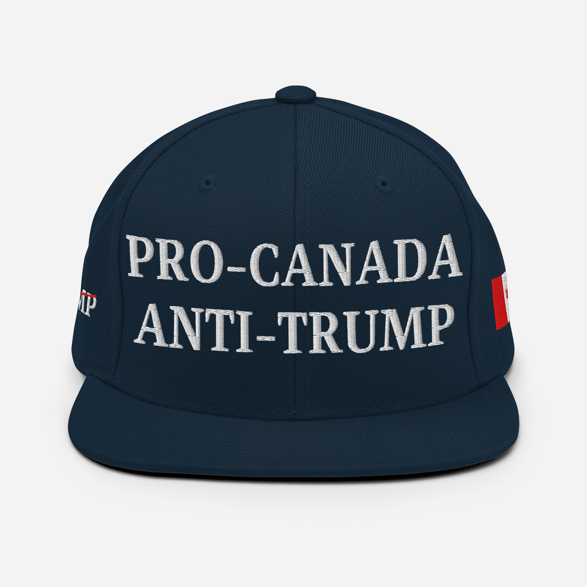 PRO-CANADA ANTI-TRUMP Canada Flag Trump Strikethrough Snapback Hat - Image 3