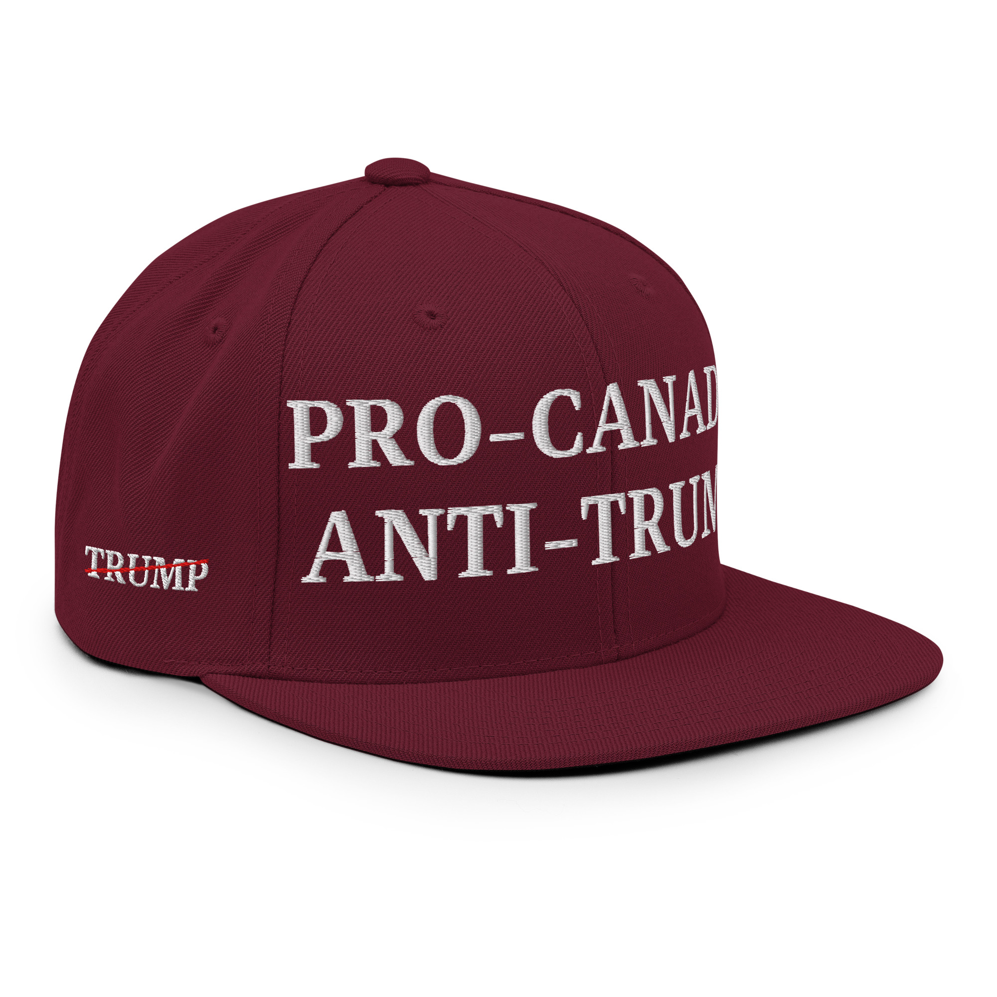PRO-CANADA ANTI-TRUMP Canada Flag Trump Strikethrough Snapback Hat - Image 9