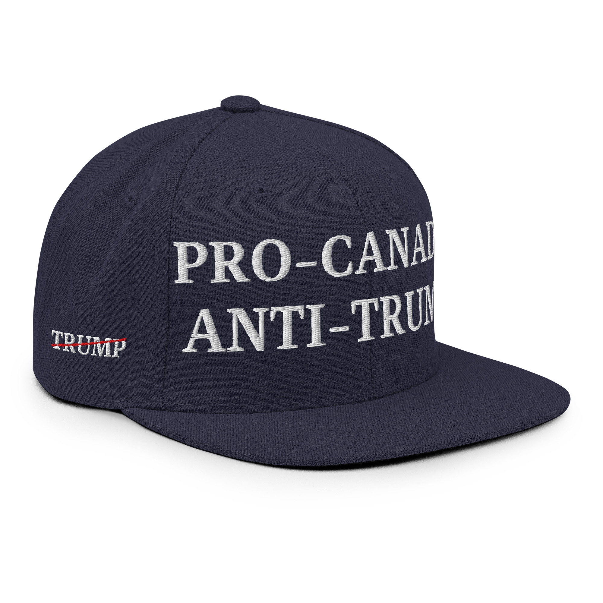 PRO-CANADA ANTI-TRUMP Canada Flag Trump Strikethrough Snapback Hat - Image 11