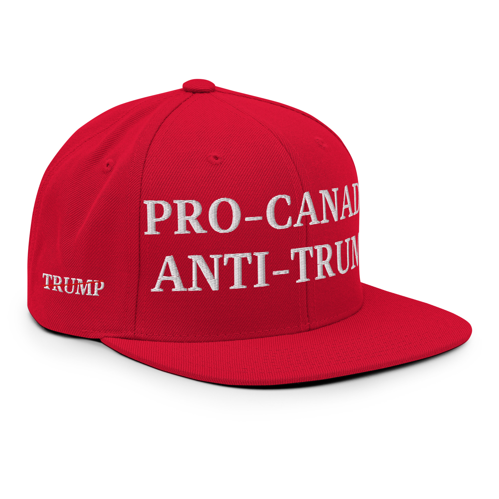 PRO-CANADA ANTI-TRUMP Canada Flag Trump Strikethrough Snapback Hat - Image 14