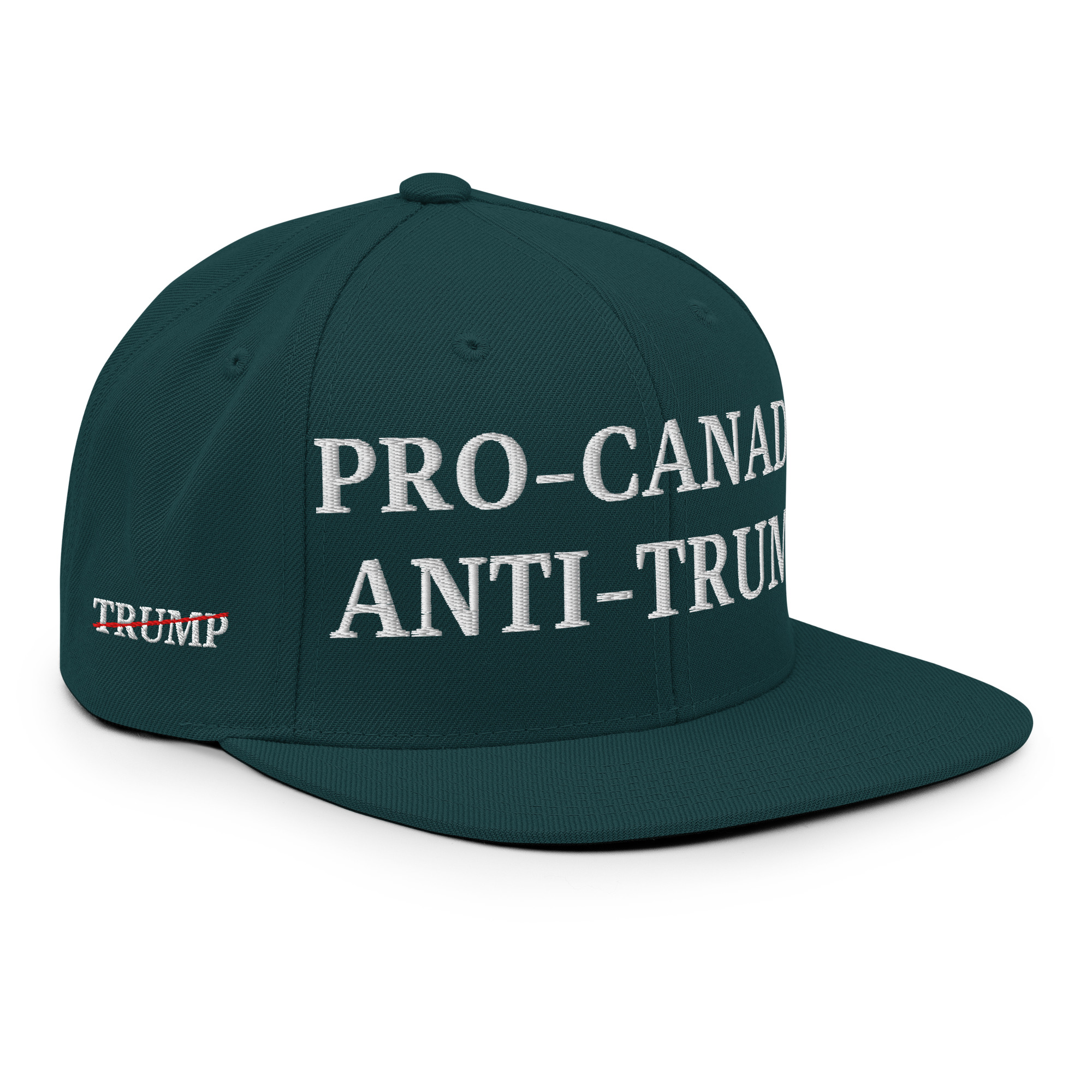 PRO-CANADA ANTI-TRUMP Canada Flag Trump Strikethrough Snapback Hat - Image 13