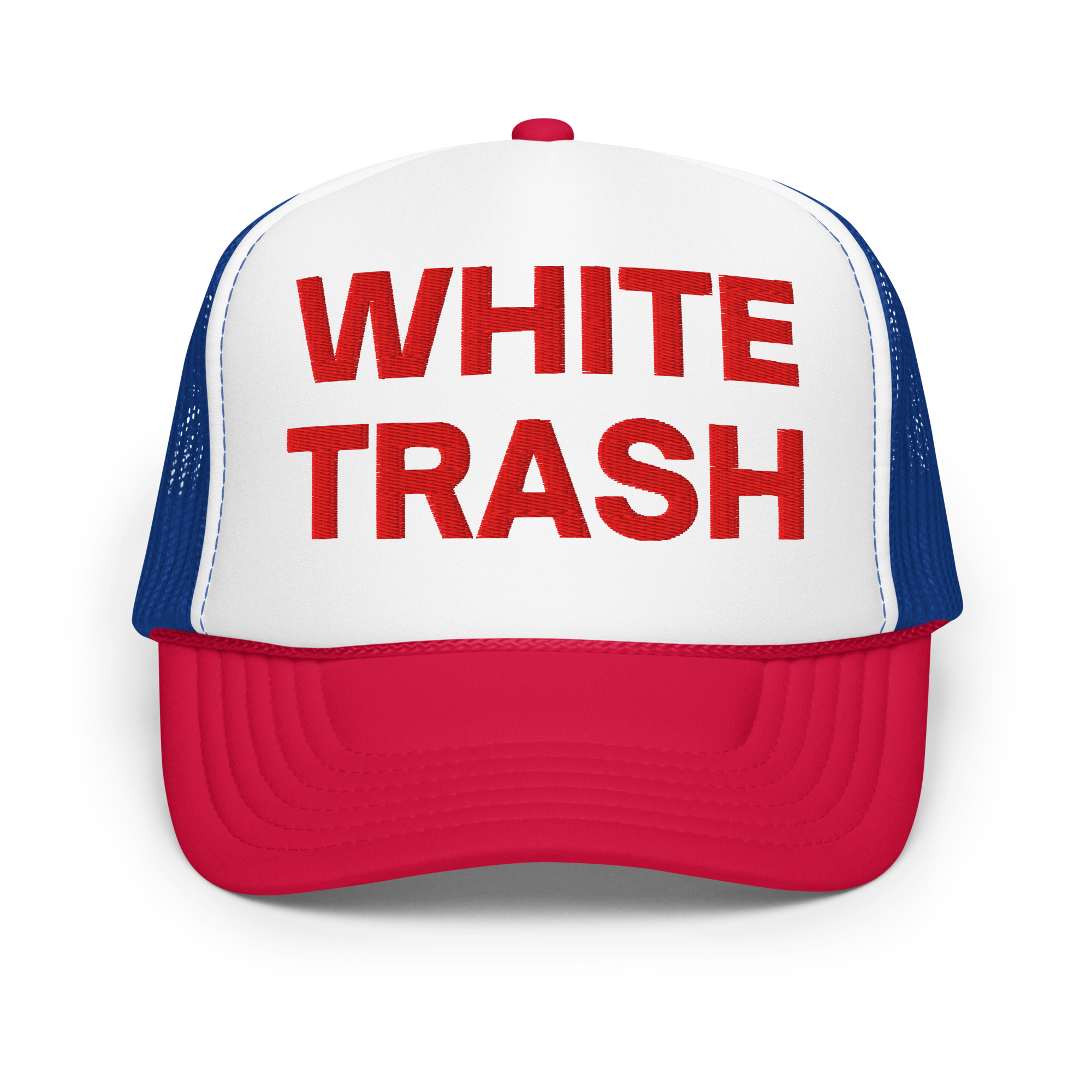 WHITE TRASH Foam Trucker Hat (Embroidered)