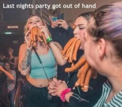 Last nights party got out of hand -full mouth sausages
