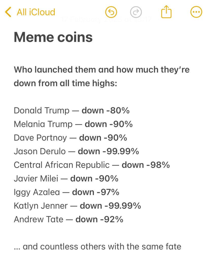 Meme coins aka Shit coins