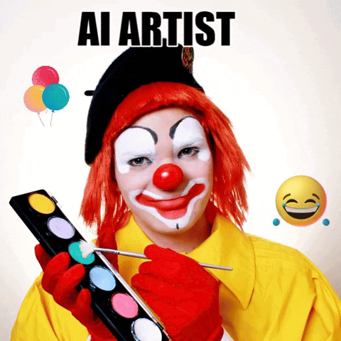 Mocking AI artist Clown GIF