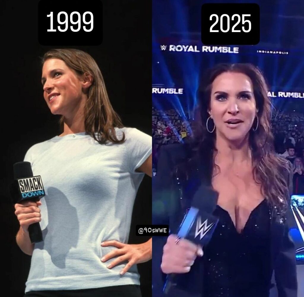 Stephanie McMahon boobs evolution 1999 - 2025. Then Now Forever Together Much Bigger