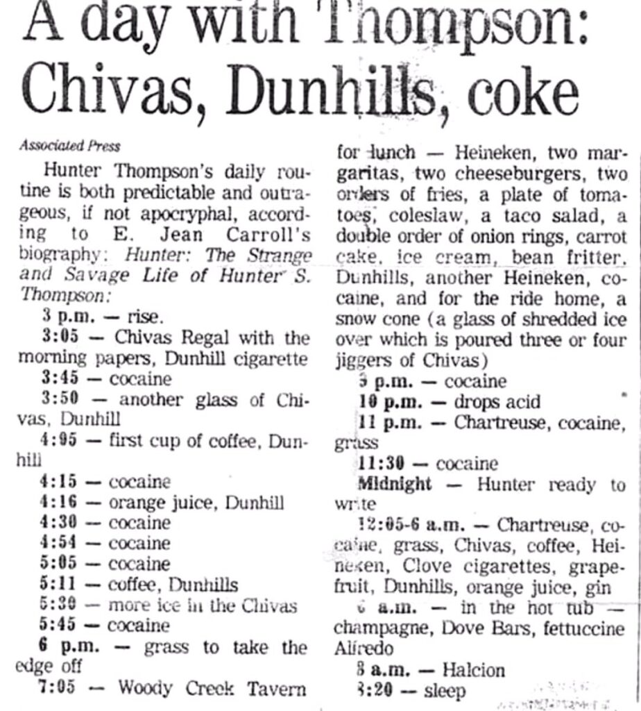Hunter Thompson daily drugs consumption