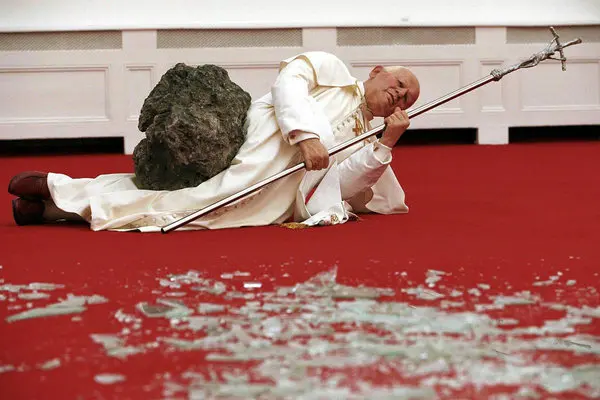 Maurizio Cattelan - Pope Struck by a Meteorite sculpture