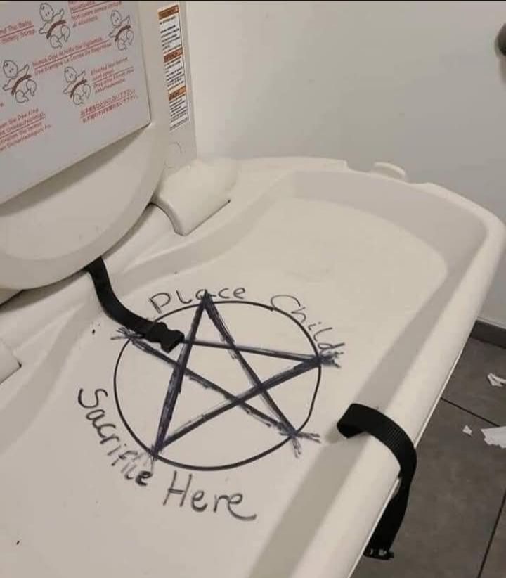 Place Child Sacrifice Here - Meanwhile at Walmart women's restroom