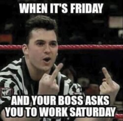 When it's friday and your boss asks you to work saturday