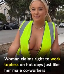 Women claims right to WORK TOPLESS on hot days just like her male co-workers
