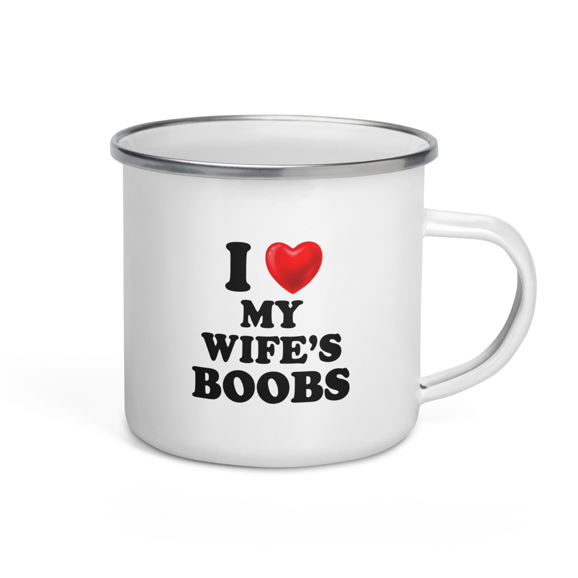 I Love My Wife's Boobs Camping Enamel Mug - Image 2