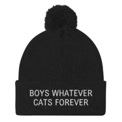 BOYS WHATEVER CATS FOREVER Pom-Pom Beanie (Embroidered)