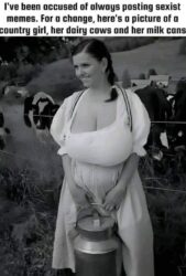 I've been accused of always posting sexist memes - For a change, here's a picture of a country girl, her dairy cows and her milk cans