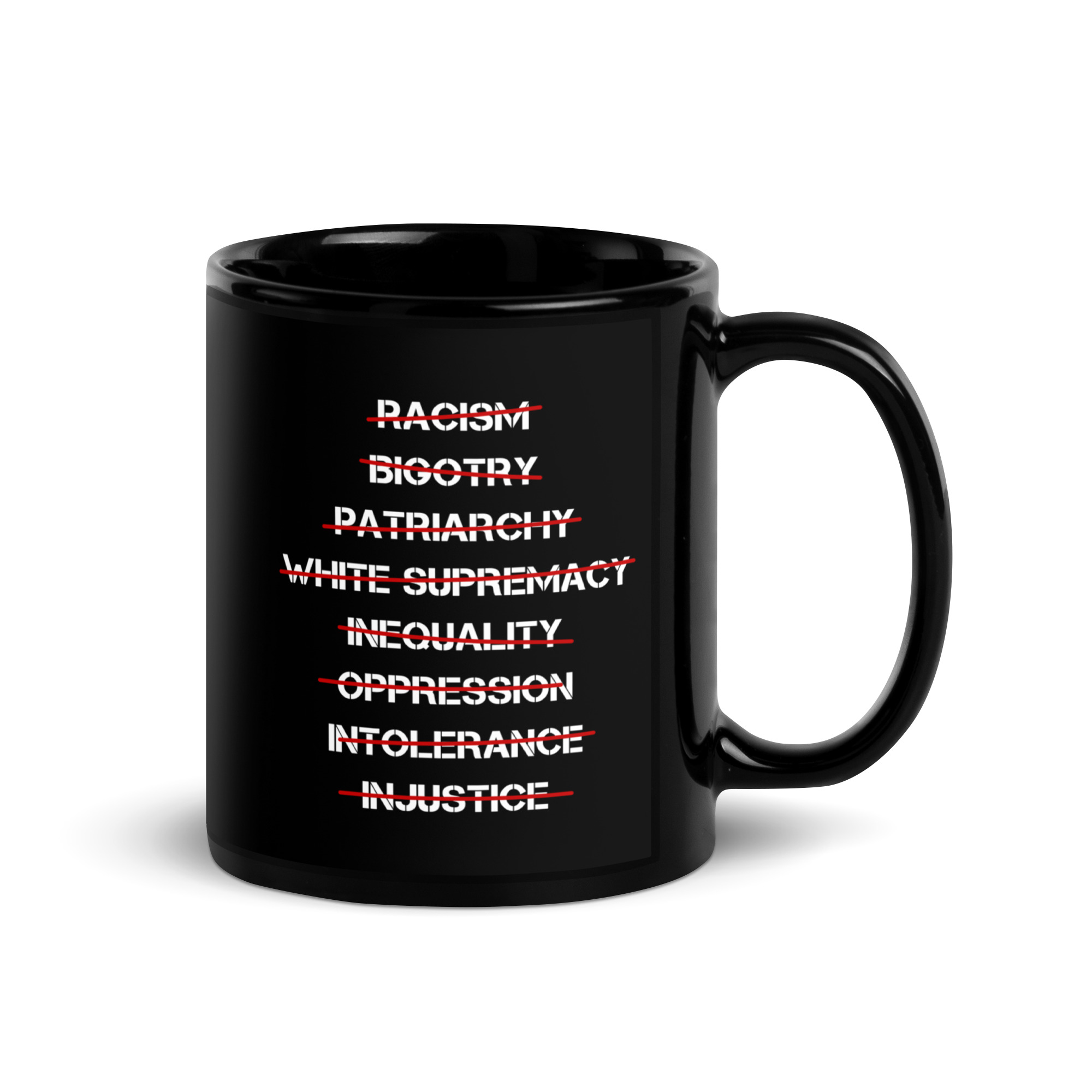 Anti Racism, Anti Bigotry, Anti Patriarchy Black Coffee Mug