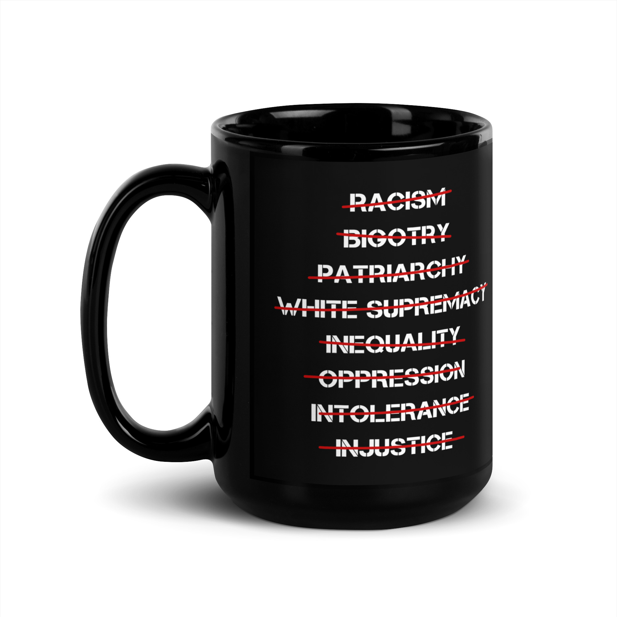 Anti Racism, Anti Bigotry, Anti Patriarchy Black Coffee Mug - Image 4