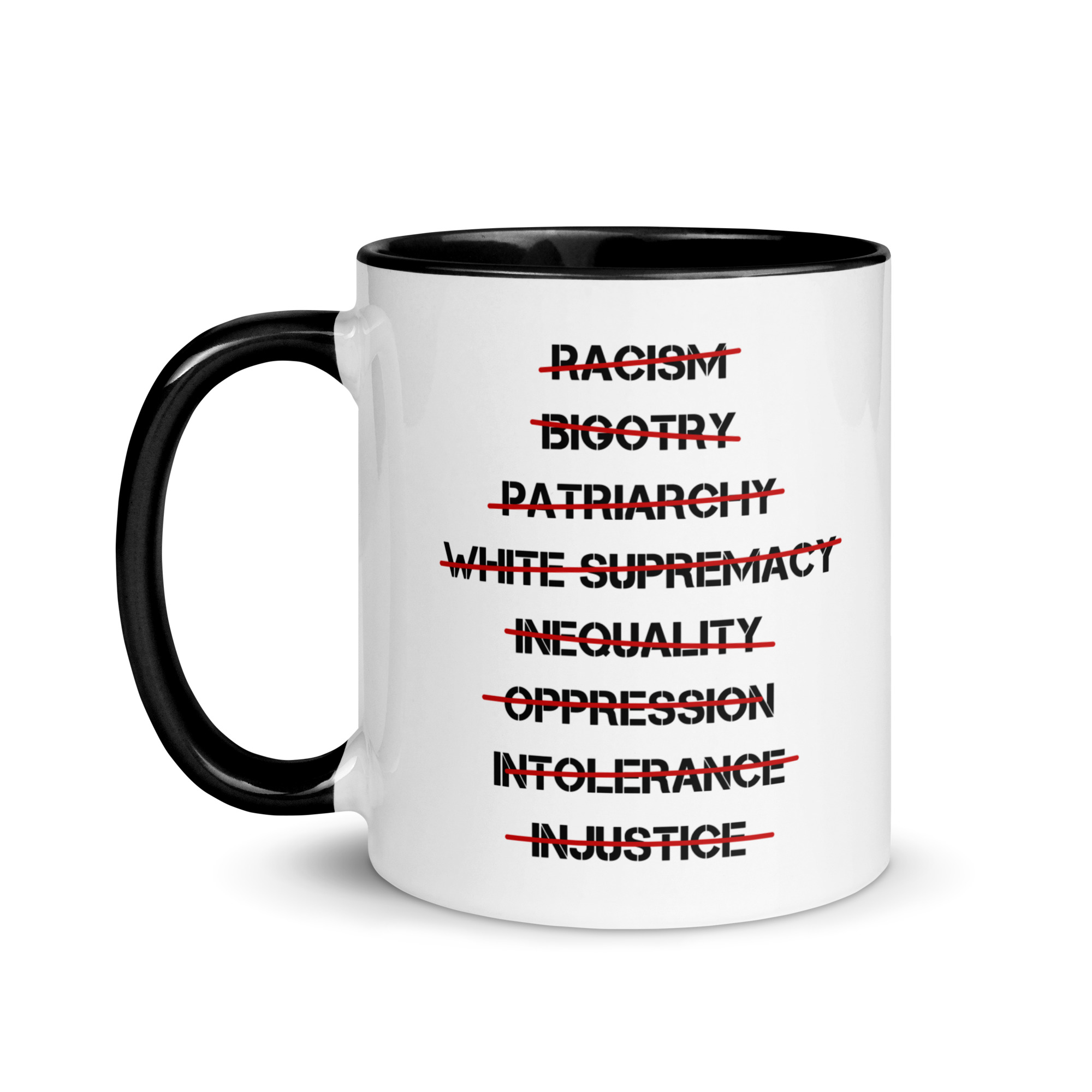 Anti Racism, Anti Bigotry, Anti Patriarchy Mug with Color Inside