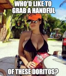 Who'd Like To Grab a Handful of these Doritos - Huge Boobs bikini meme