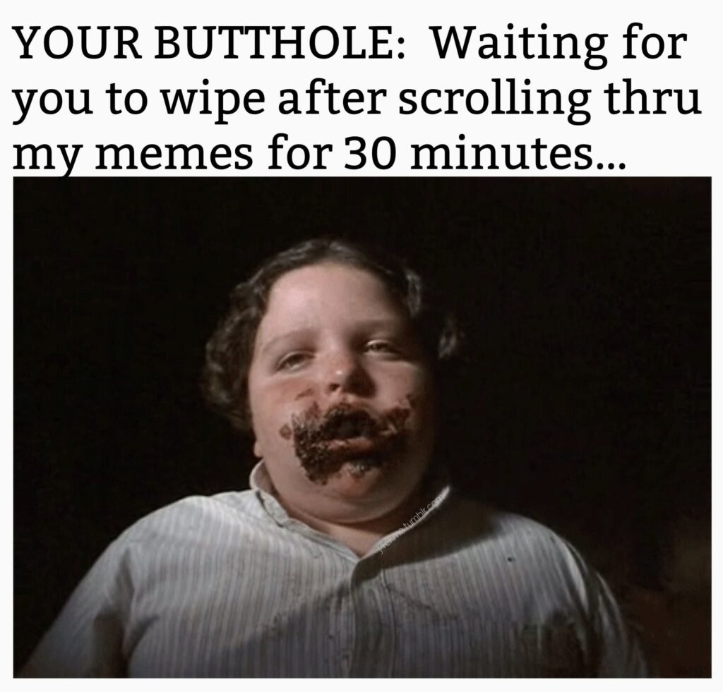 YOUR BUTTHOLE Waiting for you to wipe after scrolling thru my memes for 30 minutes