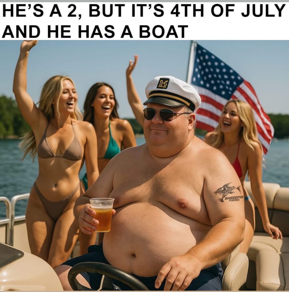 Hes a 2 but its 4th of july and he has a boat